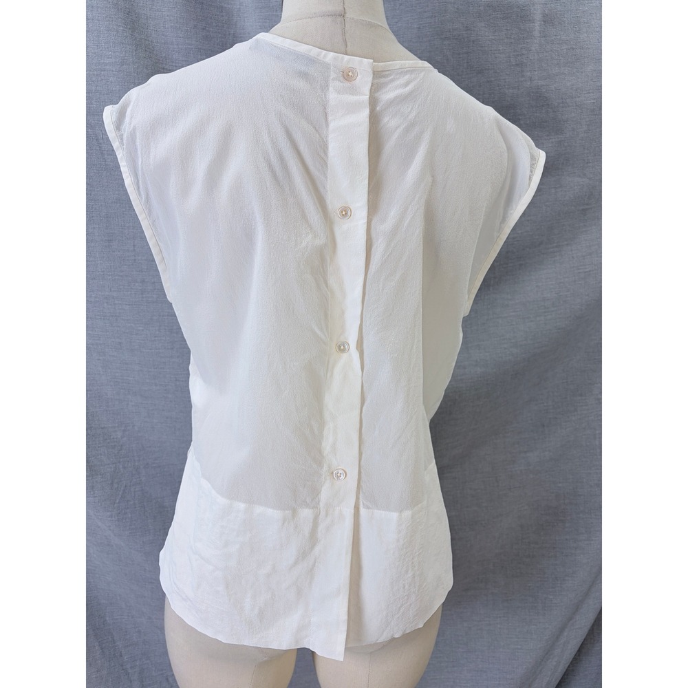 Everlane 100% Silk Sleeveless Button Back Pocket Top White 6 - Picture 6 of 9